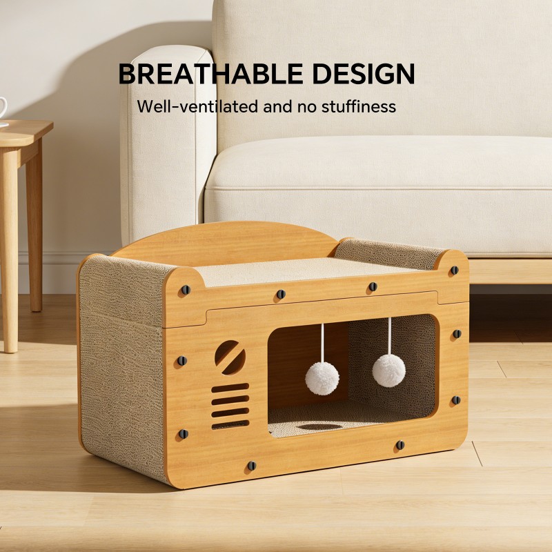 Double Layer Upgraded Cat Scratcher Sofa, TV Shape Cat Bed With 2 Teaser Balls, For Large Cats Up To 20lbs — image 1