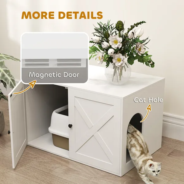 Cat Litter Box Enclosure With Barn Door, Cat Hole — imagen 6