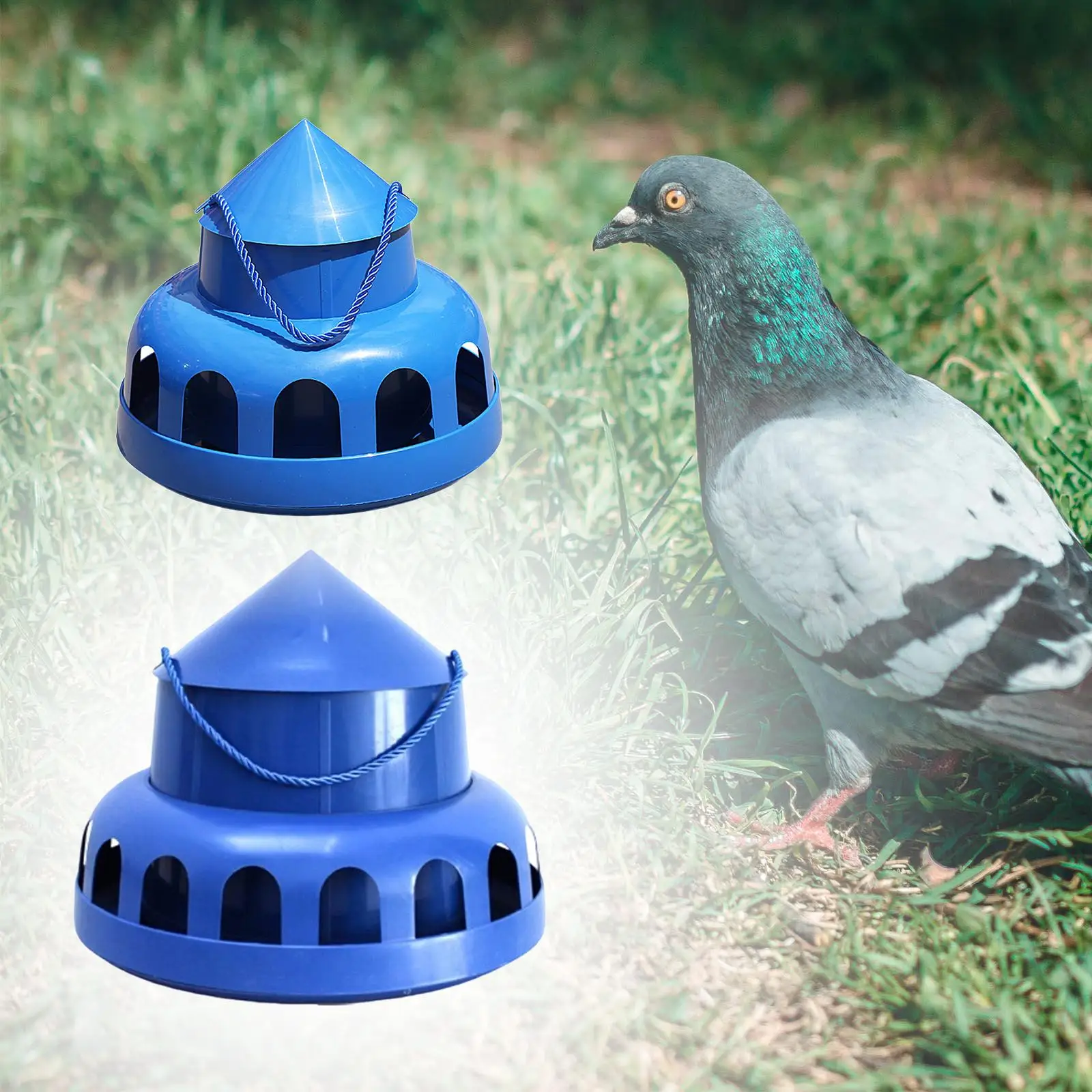 Chicken Feeder Hanging Poultry Feeder with Handle Rope Bowl Food Dispenser for Farm Cockatiel Parrot Geese Chook Hen — image 1