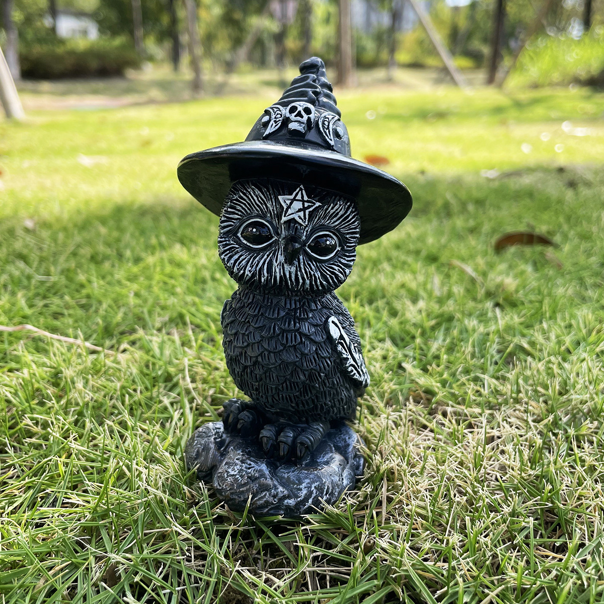 Figura de Decoración de Resina de Gato Negro y Bruja de Halloween - Ambiente Mágico y Misterioso — imagen 14