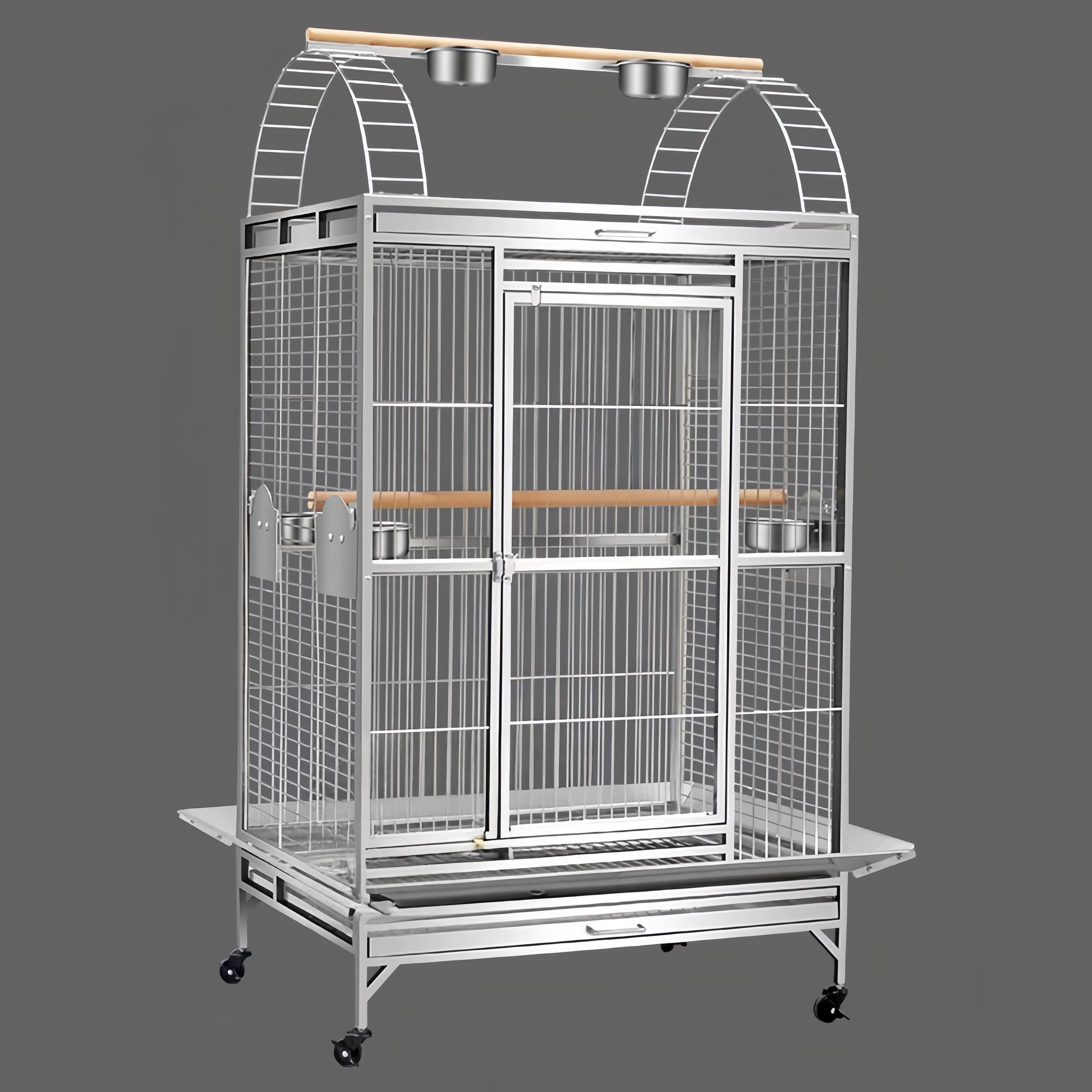 Large Stainless Steel Bird Cage Heavy Duty Parrot Aviary with 5 Cups 2 Perches for Indoor Outdoor — image 4
