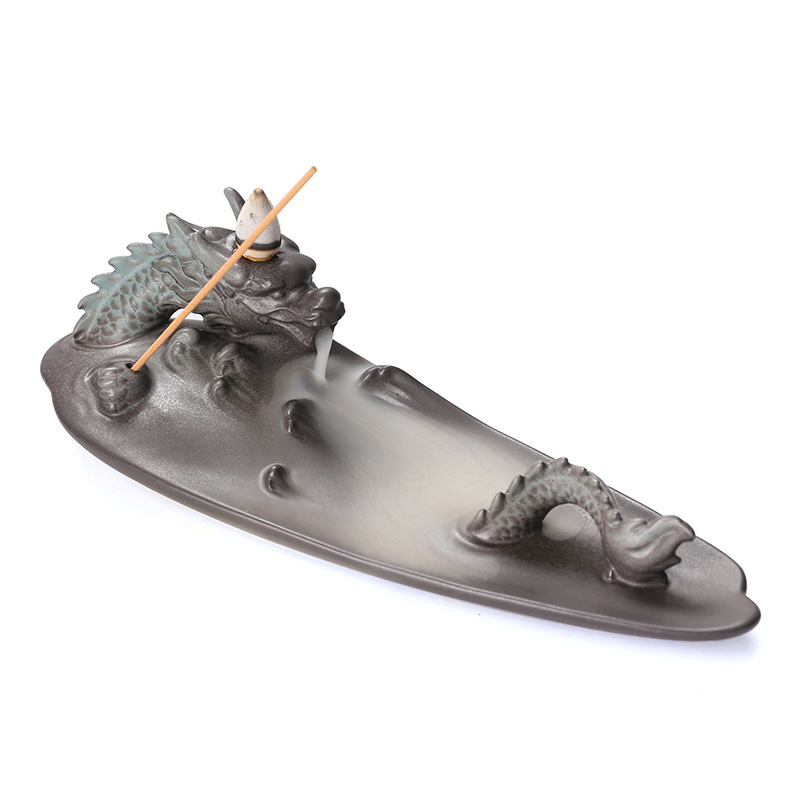 Ceramic Aromatherapy Sandalwood Backflow Furnace Creative Chinese Dragon Raptor Crossing the River Backflow Incense Furnace Incense Wire Incense Socket Home Decorations — image 5