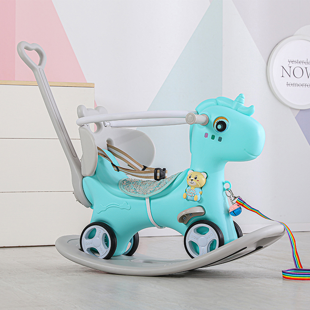 Caballo de Madera para Niños Pequeños, Juguetes de Equilibrio con Manija de Empuje y Tablero de Equilibrio para Chicas y Chicos, Unicornio Regalo Cumpleaños Azul — imagen 1