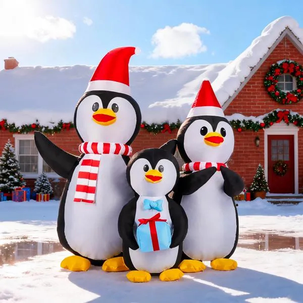 Lighted Christmas Inflatable Decoration, Inflatable Penguin Family, Funny Blow Up Yard Decorations With Built-in LED Lights For Holiday Party Front Yard Lawn Garden Decor — image 2