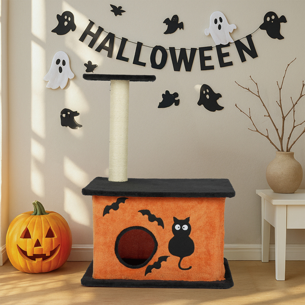 Árbol de Gatos para Halloween, Torre de Gatos con Condo Espacioso y Poste de Rastrillado en Sisal, Negro y Naranja — imagen 11