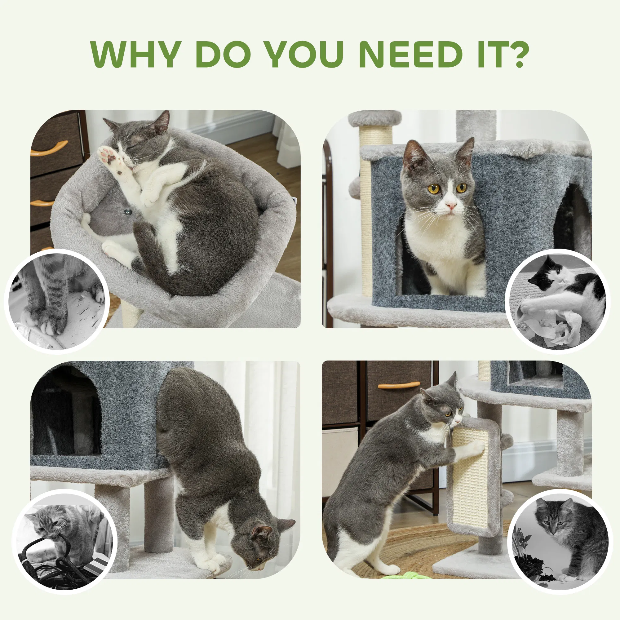 Cat Tree with Scratching Posts, Cat Bed, Condo, Grooming Brush, Jumping Platforms, Toy Balls, Anti-tip Kit — image 2