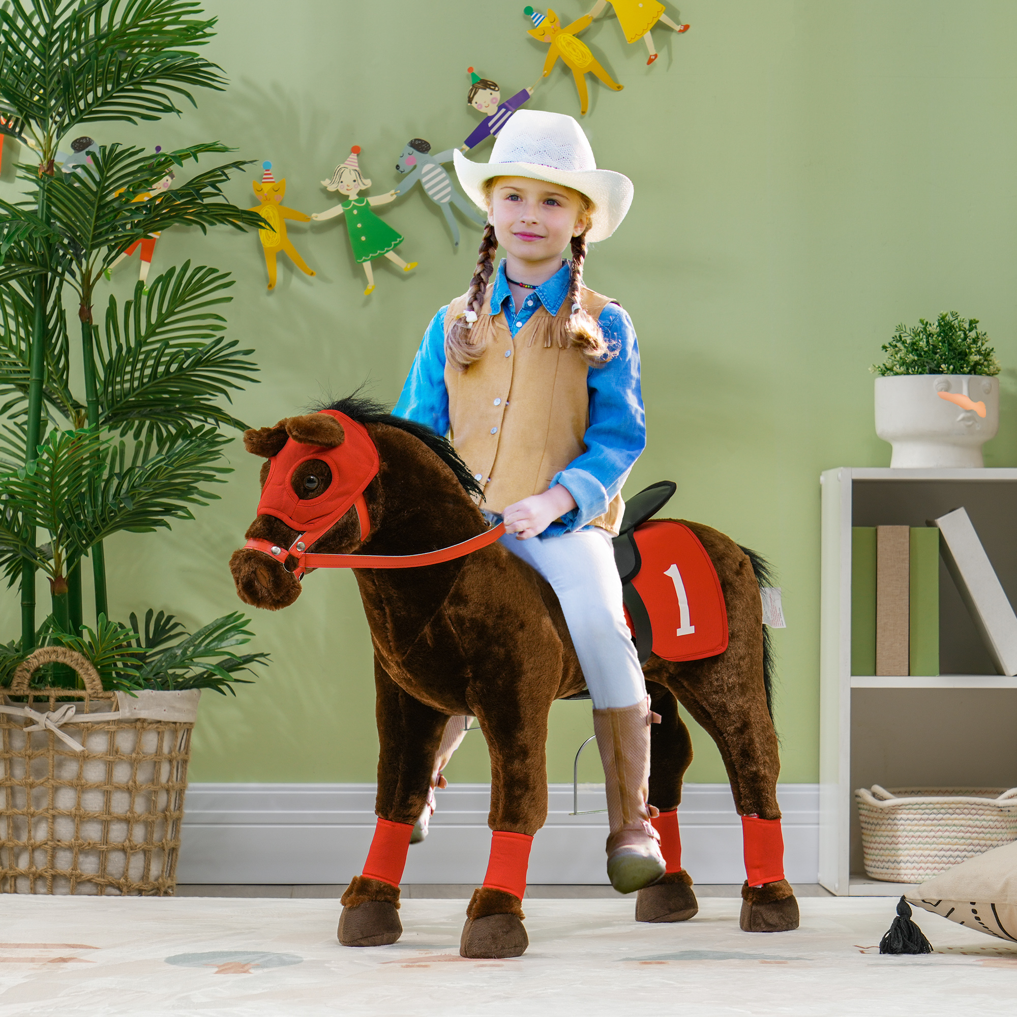 Caballo de montar para niños de 3 a 8 años con sonido de relincho, silla y estribos — imagen 5