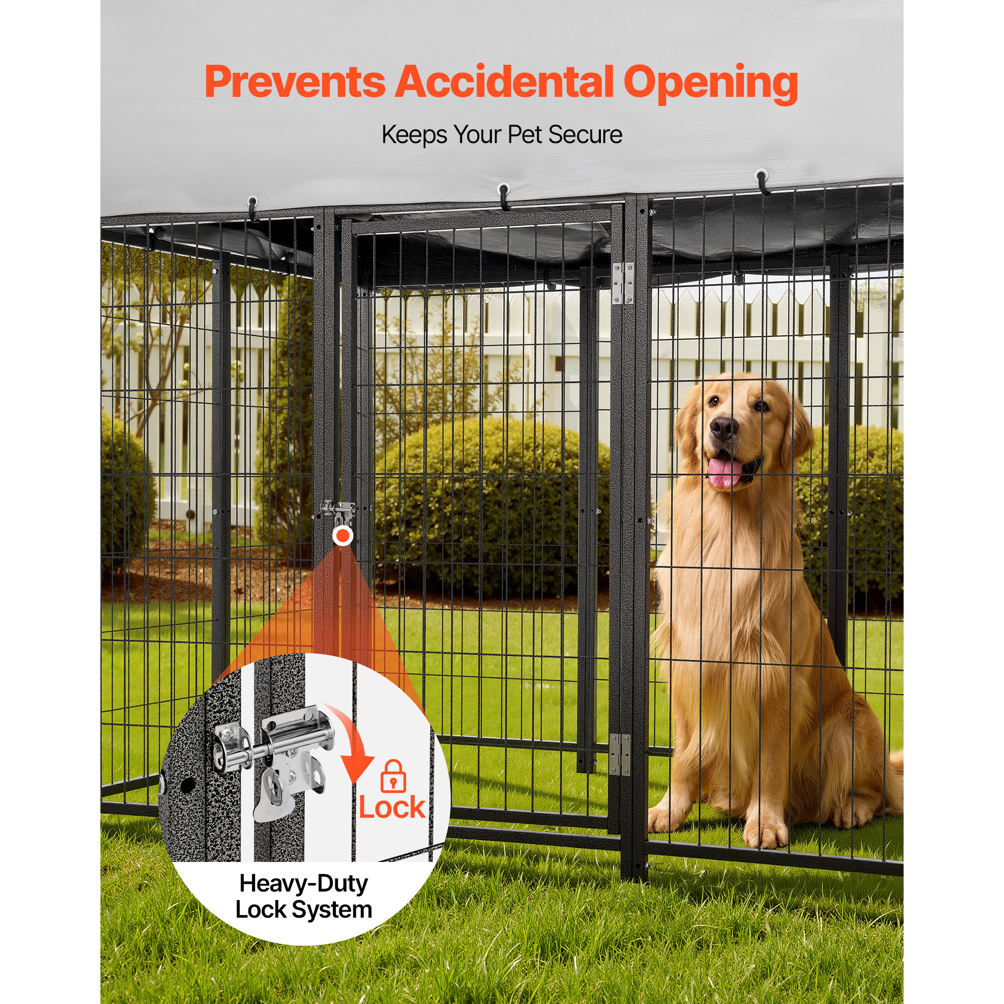 Cubo para Perros al Aire Libre, 7.87 x 3.94 x 5.4 pies Gran Cubículo con Cerradura Segura, Recintos para Perros Exteriores con Techo Resista UV y Resistente a Agua, Caja Pesada para Perros Grandes — imagen 4
