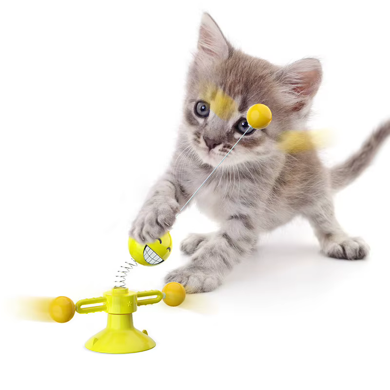 Mewoofun Smile Spring Man Cat Toys Feather Ball Strong Suction Rotate 360 Funny Pet Dog Kitten Interactive Training Toys — image 7