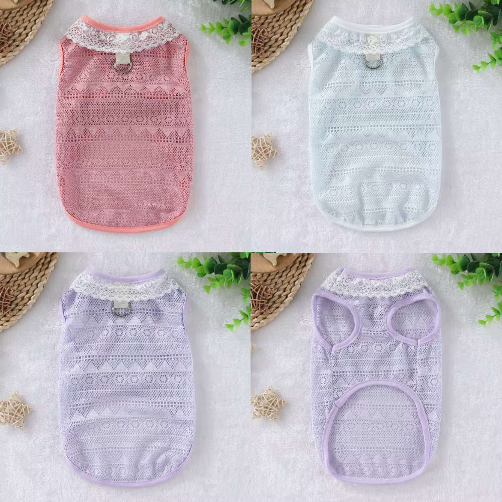 3 Colors Lace-edged Pet Tank Top Cooling Mesh Clothes Anti-shedding Apparel For Dogs And Cats — image 1