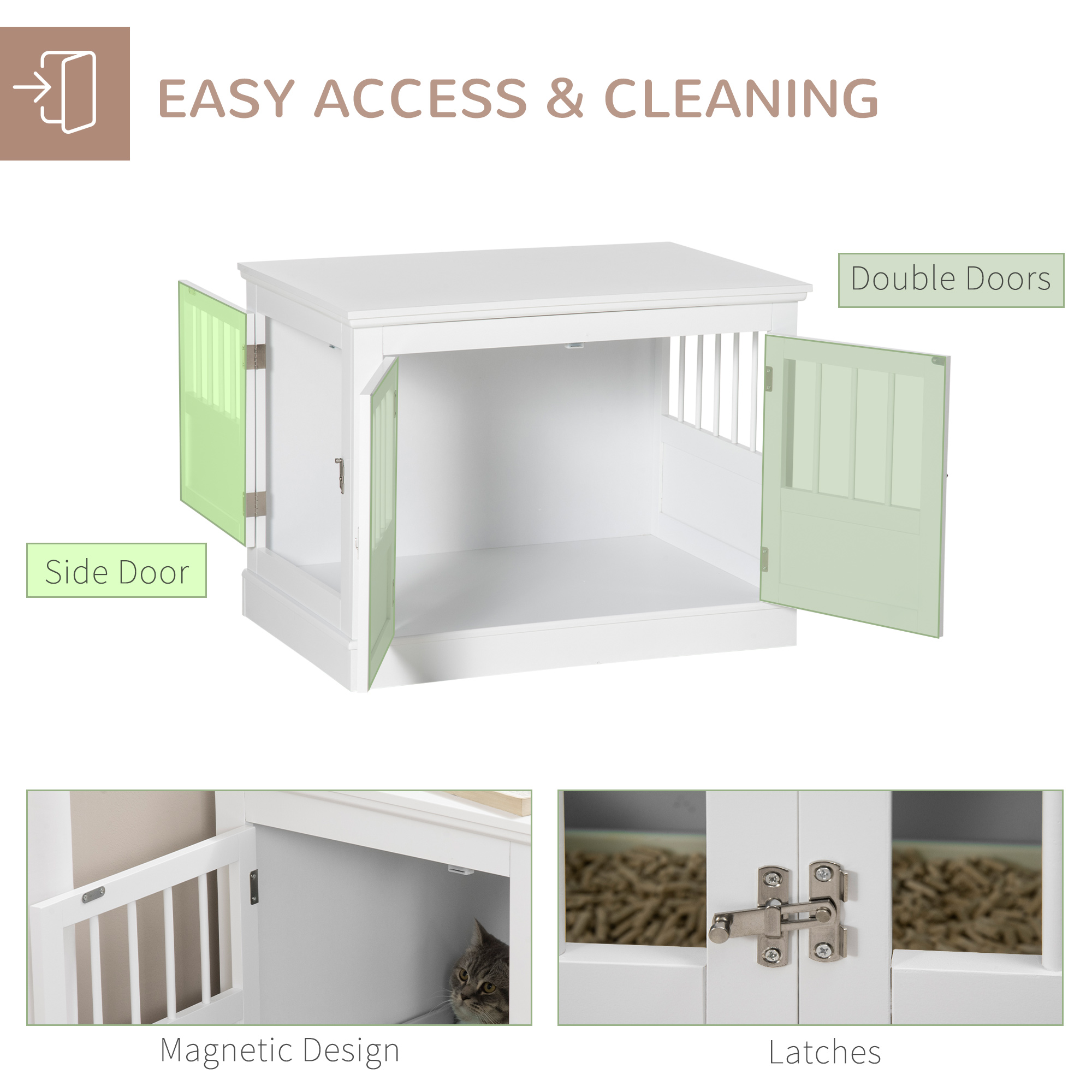 Wooden Dog Crate End Table, Dog Crate Furniture With Triple Doors, Puppy Crate For Small Dogs Indoor Use, White — image 3