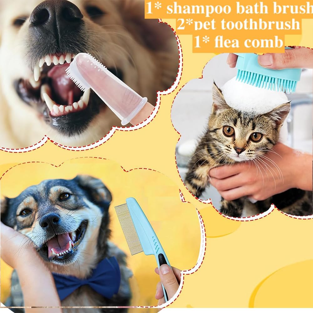 Kit de 7 piezas para el cuidado del pelaje de mascotas, cepillo auto-limpiador con tijeras de uñas y peine para pulgas — imagen 2
