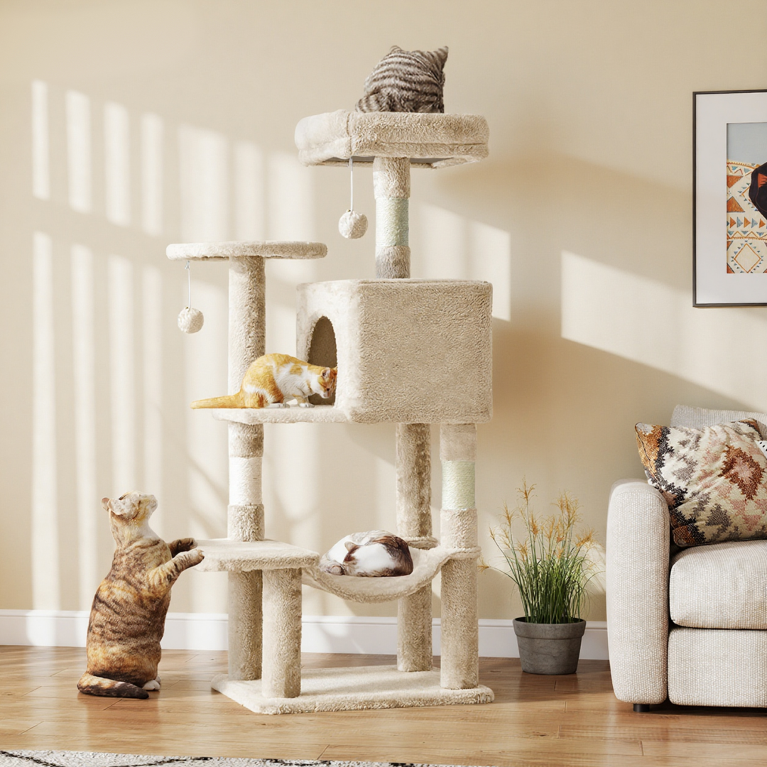 Torre para Gatos de Alto Rendimiento: Arbol Climático con Postes de Escarbar de Sisal Natural — imagen 4