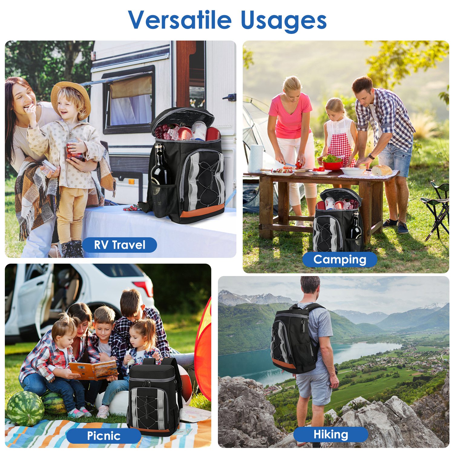 Opciones Gris-Negro - 1 Pieza Bolsa de Enfrío para Caminar con 36 Cánicas Resistentes al Derrame y Aisladas, 25L / 6.6 Gal para Pícnic, Camping, Playa, Senderismo, Pesca y Viajes — imagen 7