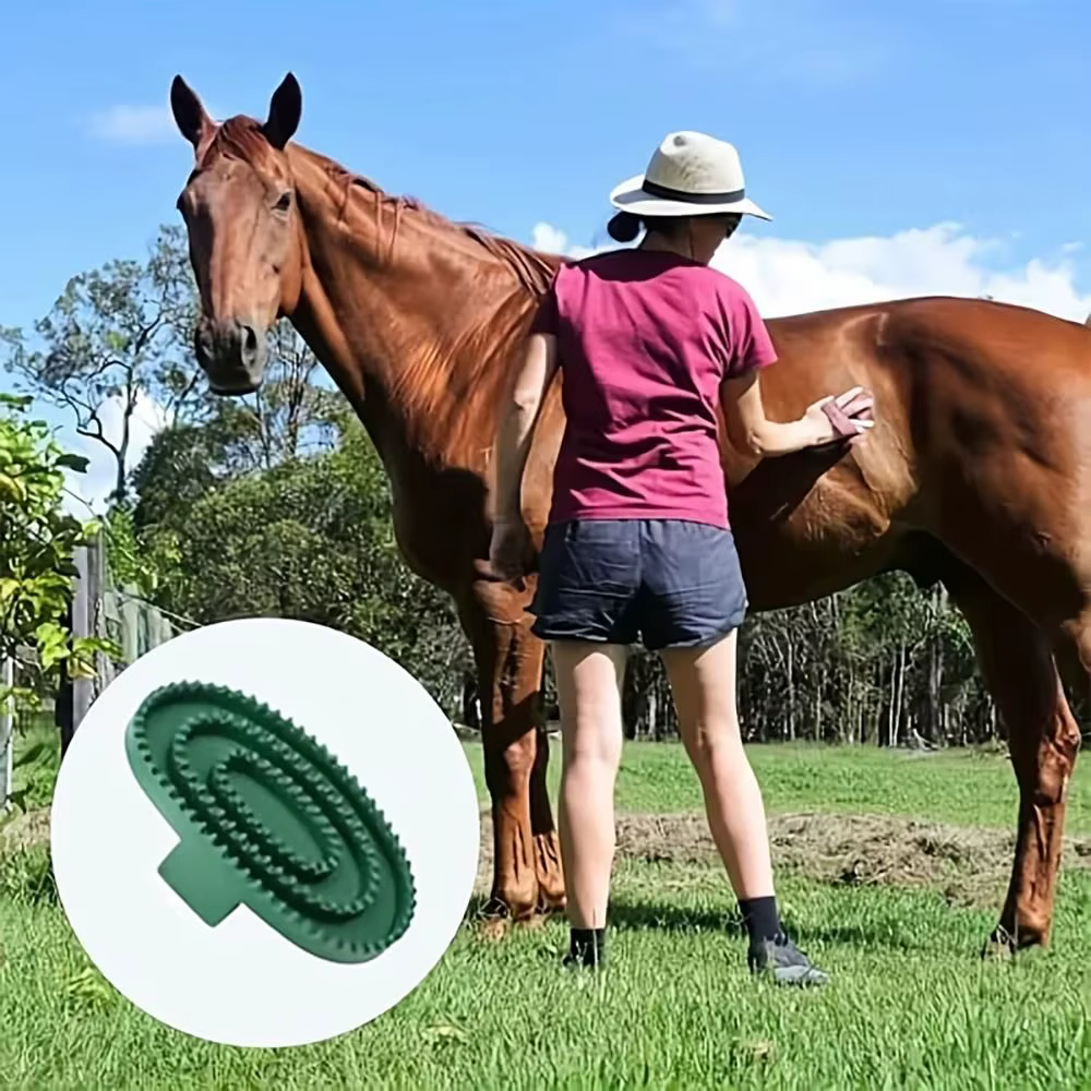Shedding Horse Grooming Brush Handheld Massage Horse Hair Scraper Hair Detangling Rubber Cleaning Tool for Daily Grooming — image 5
