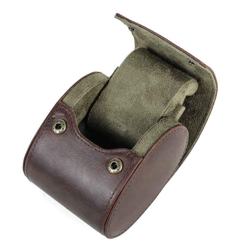 Vintage Crazy Horse Leather Watch Box, Single Compartment Genuine Leather Watch Case, Portable Watch Gift Box — image 1