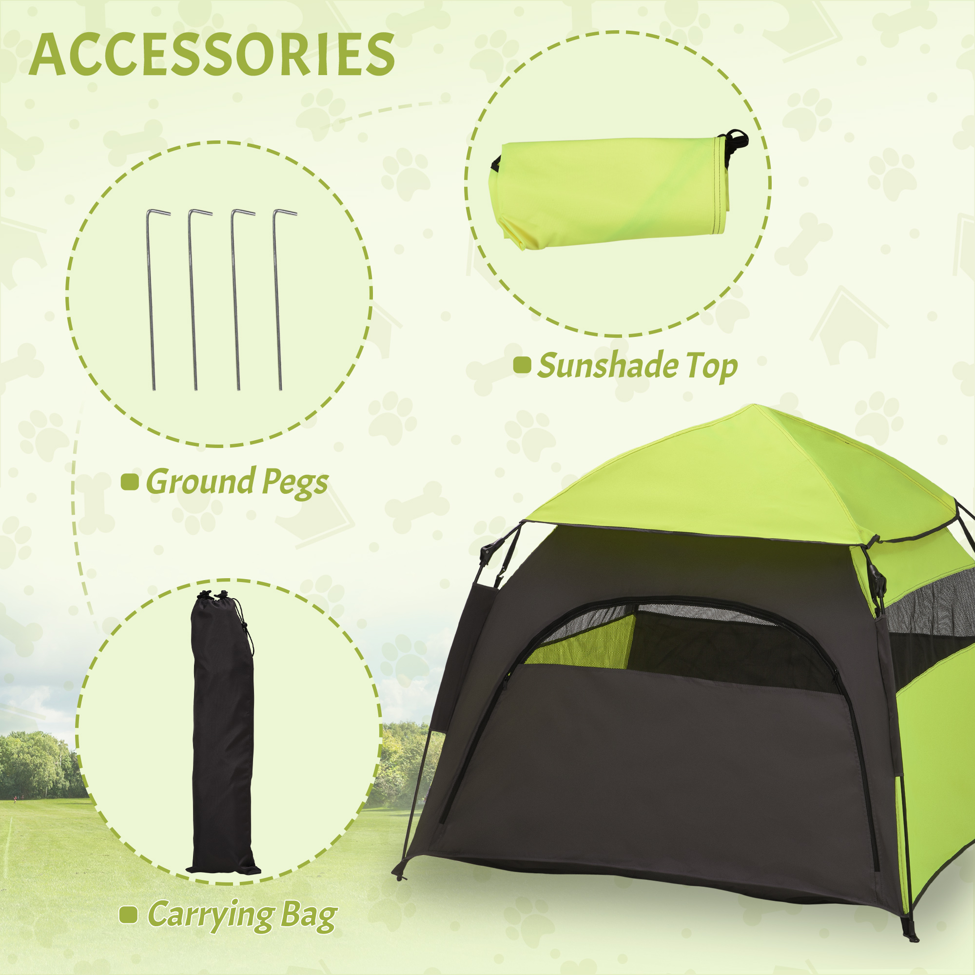 Tenda de Camping para Perros Grandes y Extra Grandes, Tenda Portátil para Mascotas con Bolsa de Transporte para Playa, Jardín, Hogar, Verde — imagen 4