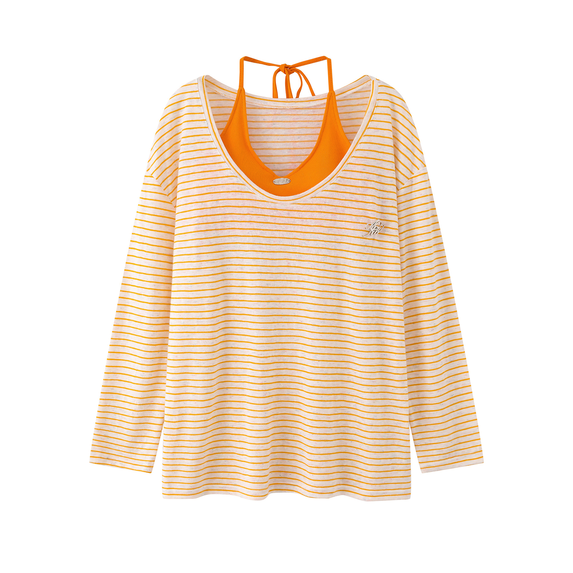 Starfish Print Two-Piece Strap Long Sleeve T-Shirt for Women, Color-Blocking Tie-Waist Slim Fit Cropped Top — image 1