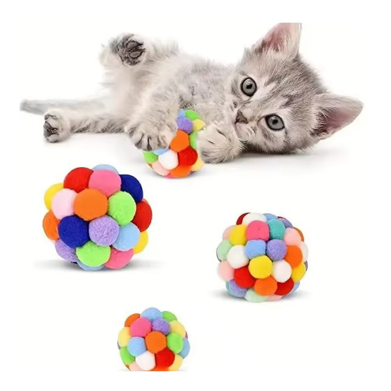 Hot Cat Toys Pet Toy Cat Plush Ball Toys Pet Bouncy Bell Ball Toy Colorful Pompoms Pet Supplies Random Color — image 3