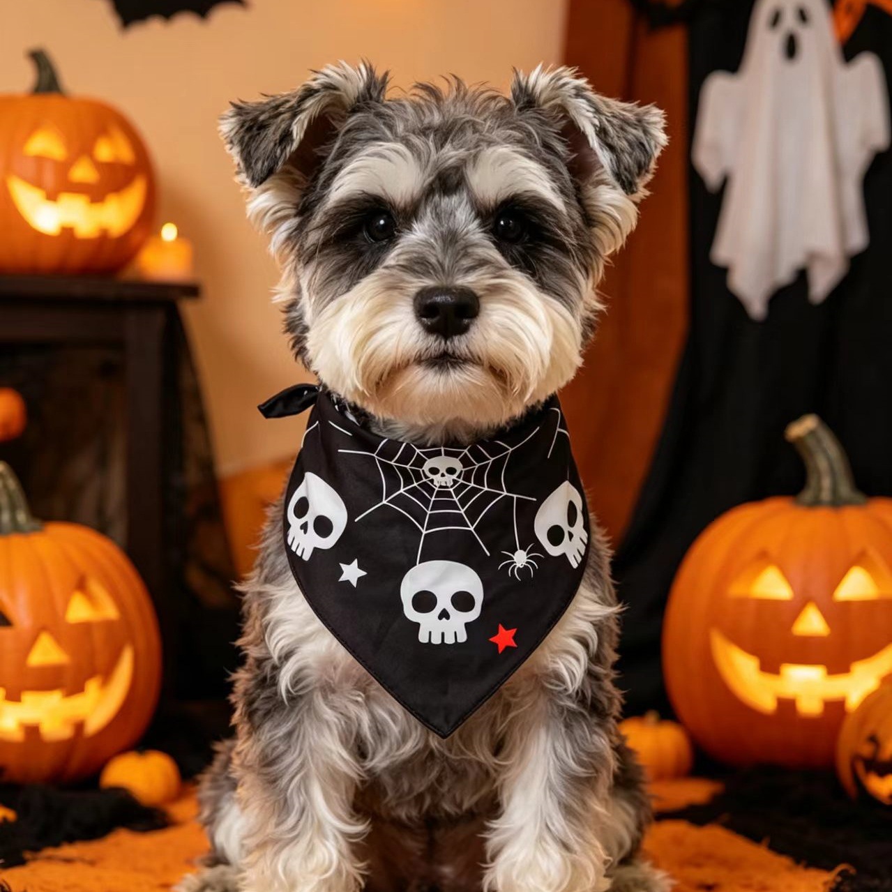 Pet Halloween Skull Spiderweb Dog Bandana Pet Saliva Scarf Supply — image 7
