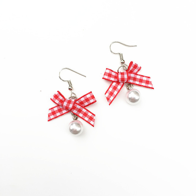 Pulseras de Pendientes en Forma de Pastel de Fresa con Estampado de Cuadros Rojo y Blanco, Clásico, para Mujer — imagen 9