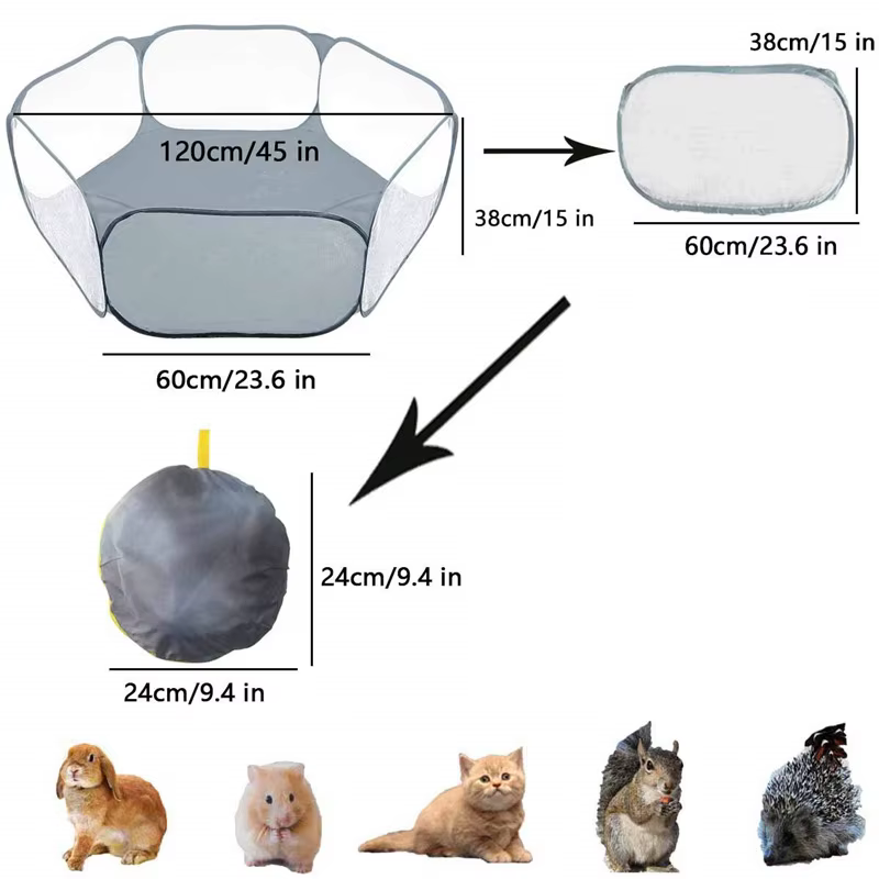 Portable Small Pet Cage Transparent Cat and Dog Cage Tent Pet Playpen Open Folding Yard Fence For Dog Hamster Rabbit Guinea Pig — image 4