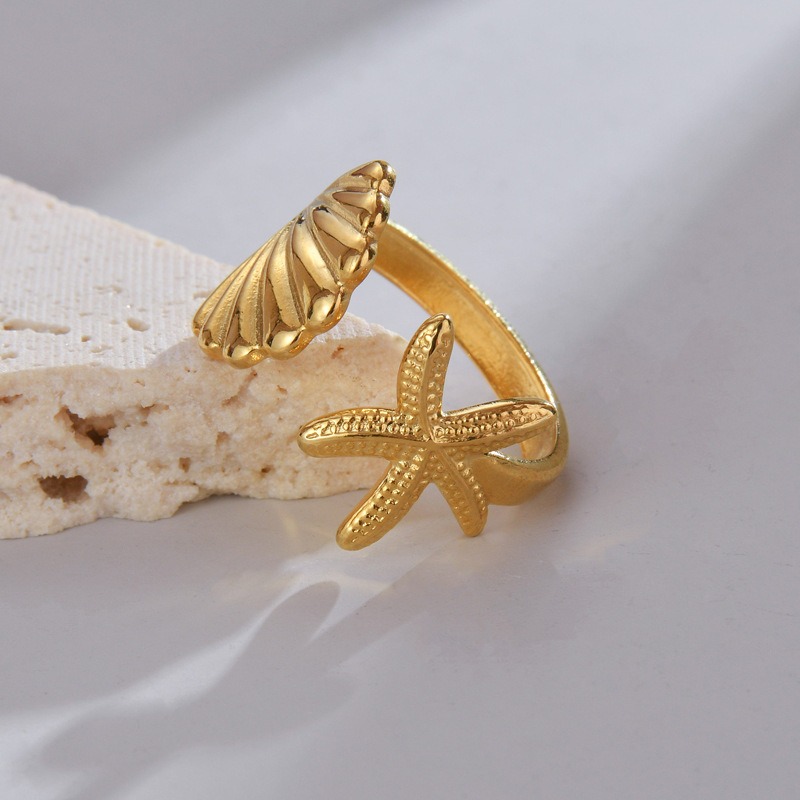 Gold Plated Stainless Steel Shell Starfish Ring — image 3