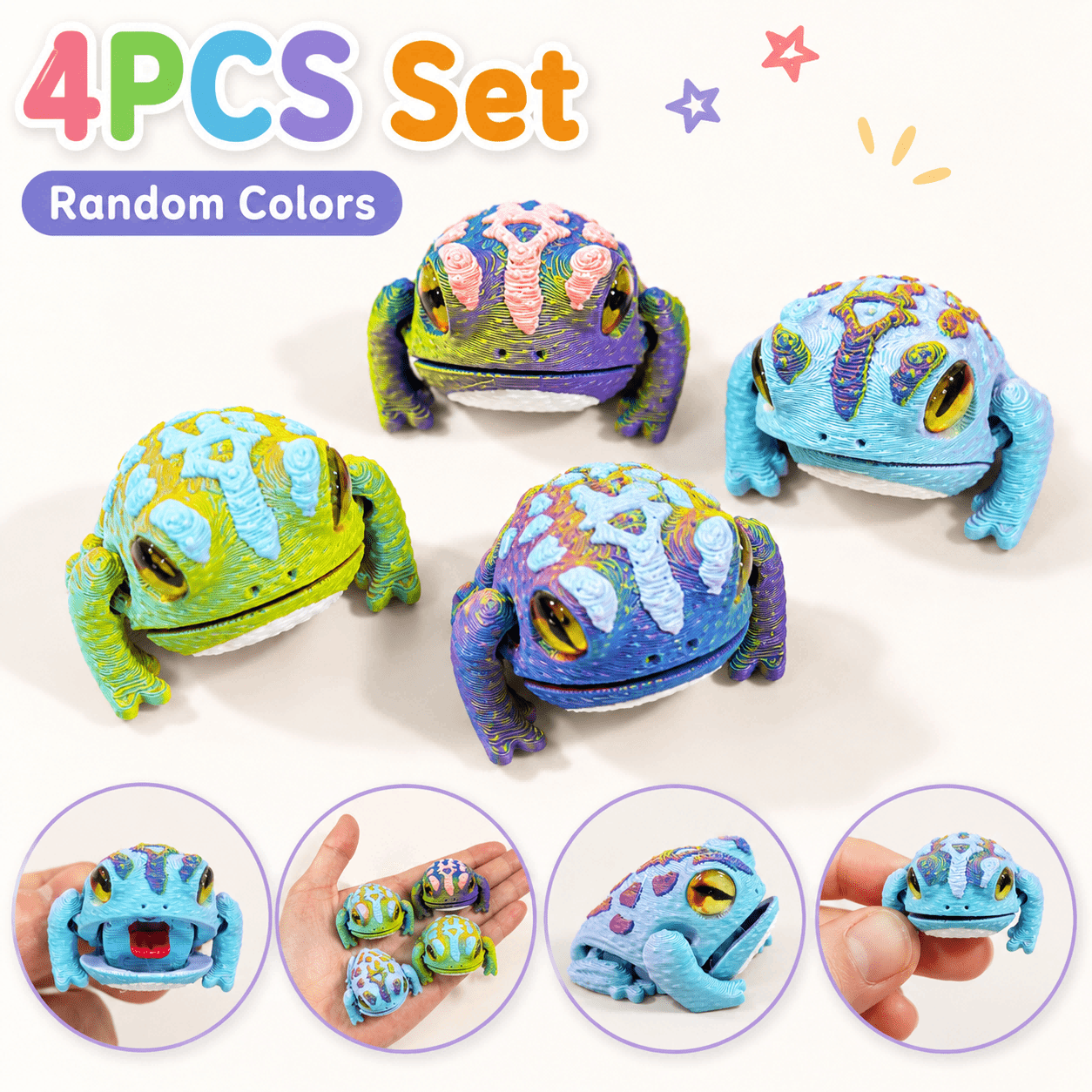 4PCS 3D Printed Mini Frog Figurine Set, Random Color Cute Frog Ornaments, Miniature Desk Decor For Terrarium, Micro Landscape And Shelf Display — image 5