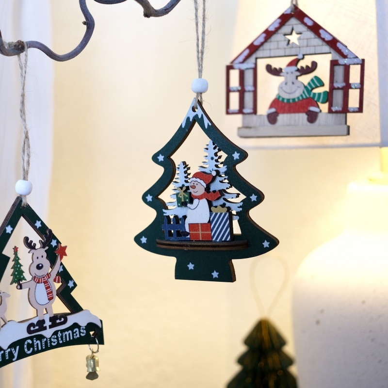 Christmas Multi-Layer Hollow Wooden Deer Snowman Ornament for Tree Decorations — image 3