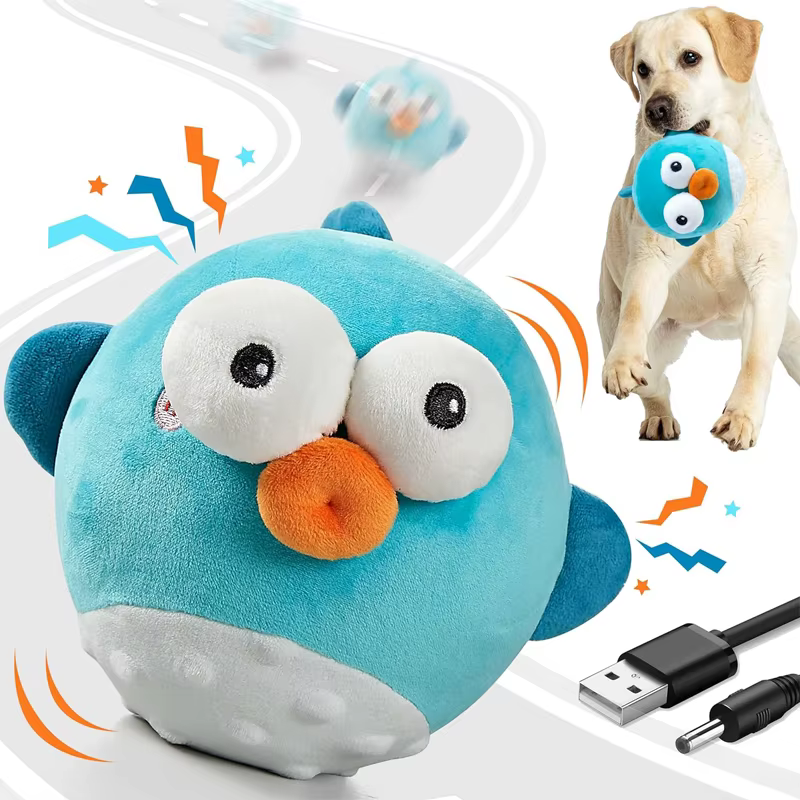 Pet Cat Dog Toy, Rechargeable Crinkle Chew Interactive Squeaky Toy with Jumping Music Moving Ball, Small Medium Large Breed Puppy — image 1