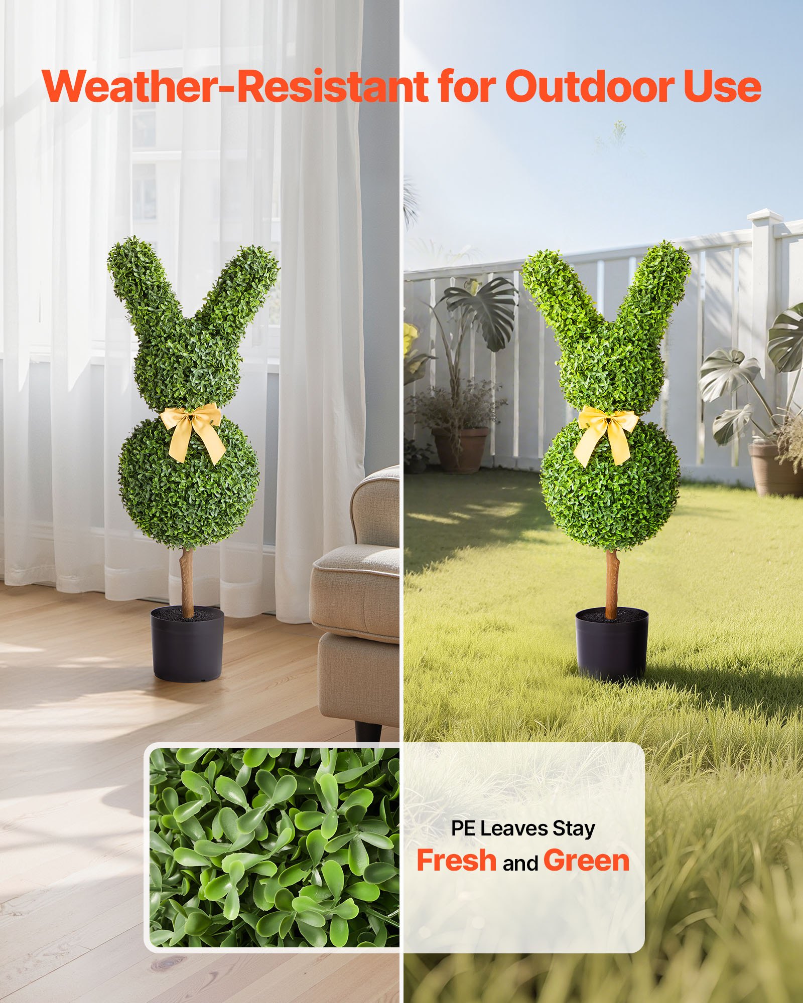 Topiario Artificial en Forma de Conejo con Bola de Boj, Set de 2 Bolas de Planta de Boj Falso de 36 Pulgadas, Aspecto Realista, Fácil Montaje para Decoración de Porche, Patio, Jardín, Balcón e Interiores — imagen 3