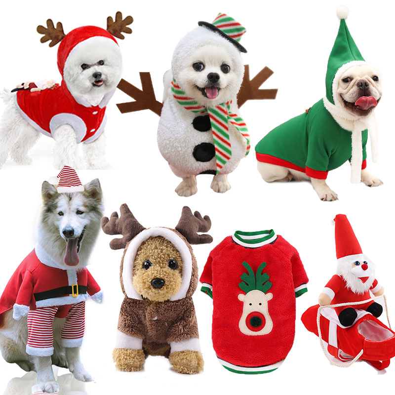 Small medium and large dogs Christmas pet supplies clothes teddy bears cotton coats — image 1