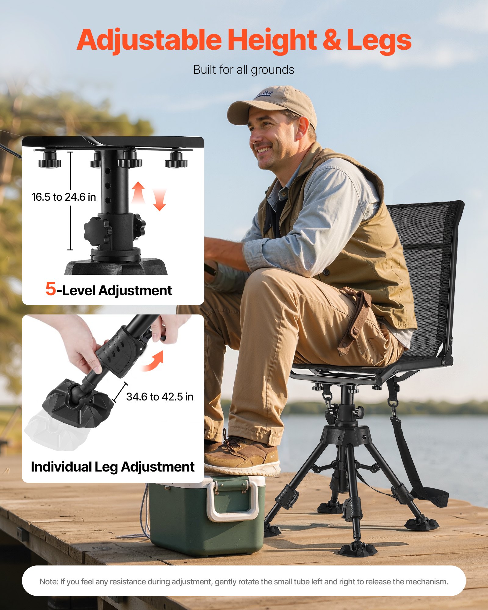 Silla de Caza Silenciosa 360°, Asiento Plegable Portátil con Cadena de Sujeción para Pesca y Camping — imagen 2