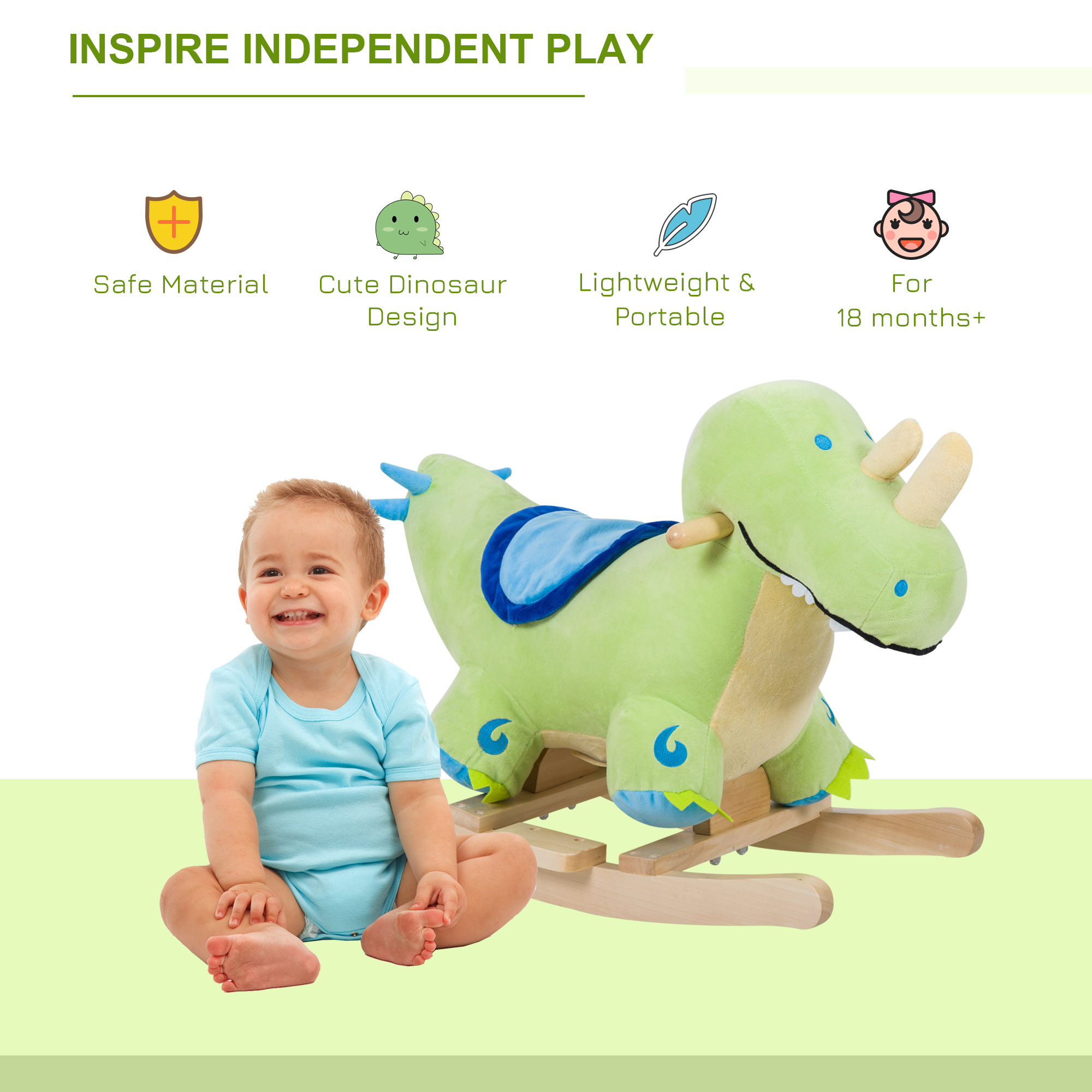 Caballo de Roca Plush para Niños con Sonidos Realistas y Dinosaurio Verde — imagen 5