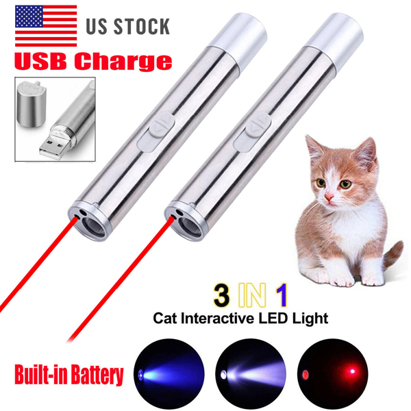 2PCS 3 in1 1mw USB Rechargeable Pet Toy Pen Flashlight Red laser Beam UV Light 3-Modes Lamp — image 1