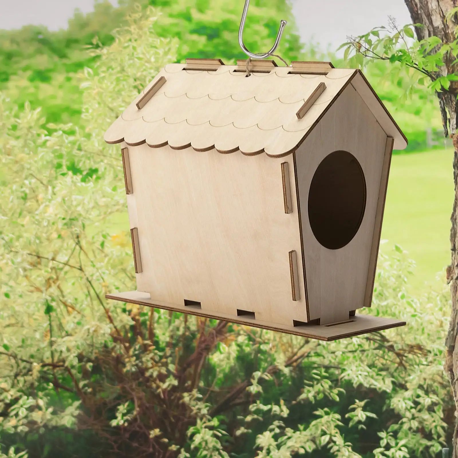 Casa de pájaro para hacer en casa Regalo para jardín Refugio al aire libre Sin terminar Casa de anidación de madera — imagen 6