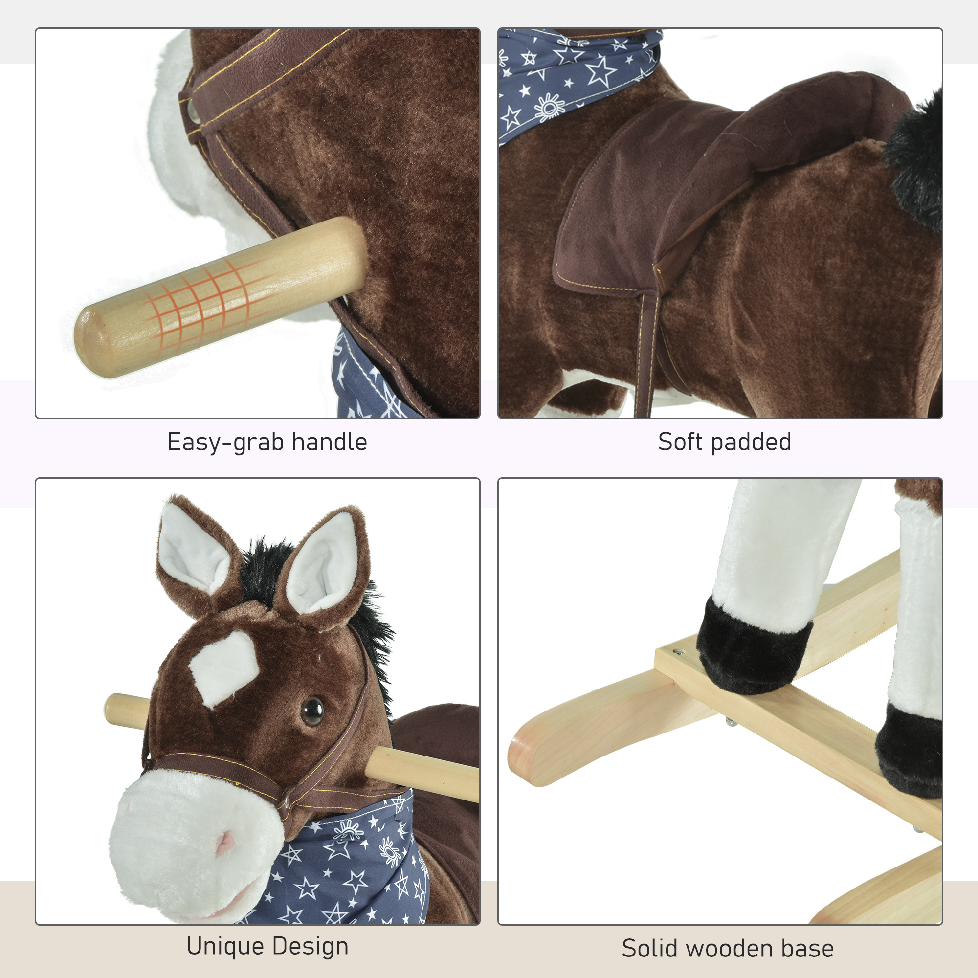 Caballo de Plush del Vaquero que Se Mueve, Montaje en Madera con Sonidos Realistas, Diversión Salvaje Oeste, Marrón, para Niños de 3 a 6 Años — imagen 3