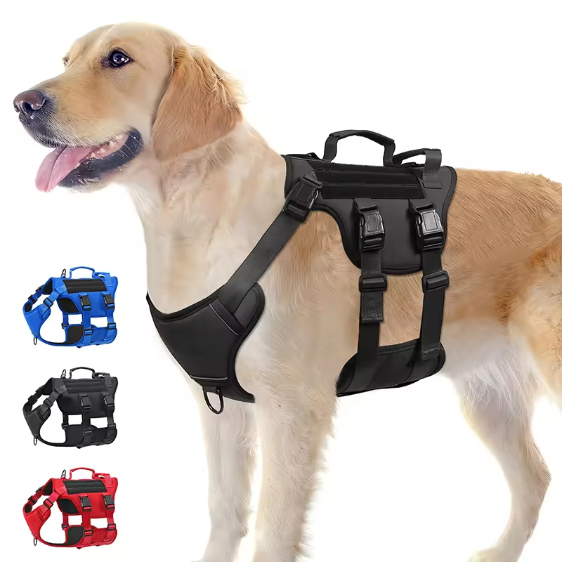 Arnés táctico de servicio para perros de gran tamaño, resistente al calor y duradero en nailon de 1000D con dobles manijas ajustables y reflejante — imagen 1
