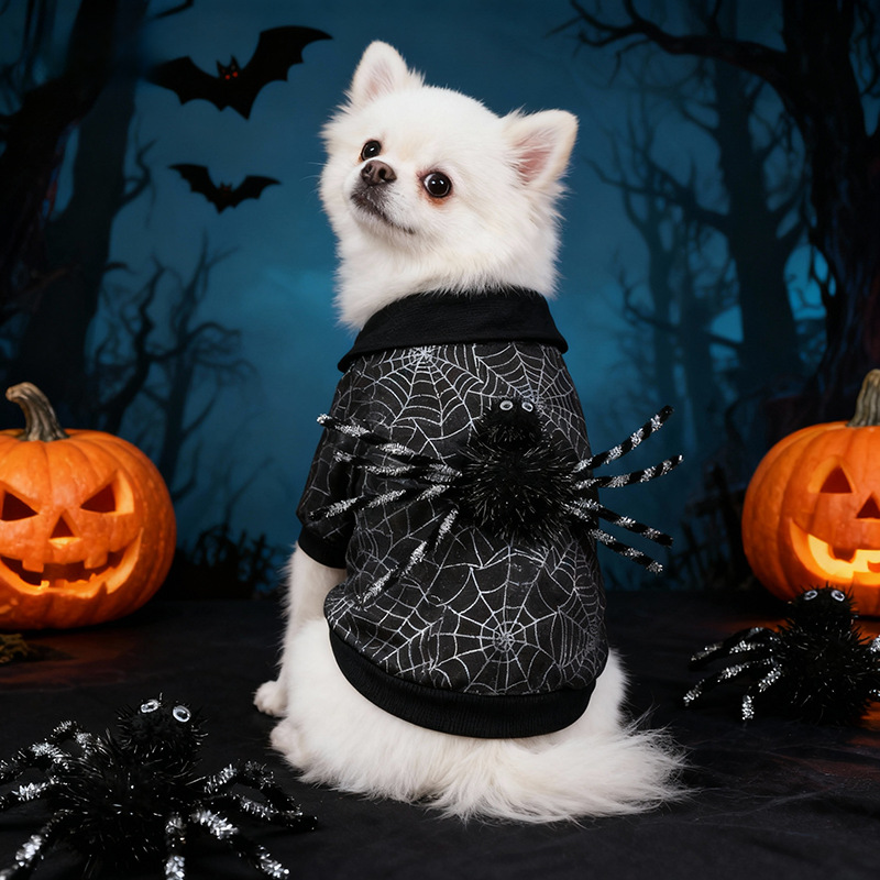 Pet Halloween Spiderweb Costume Decorative Clothing for Dogs, Black Dog Coat Outdoor Decoration — image 3