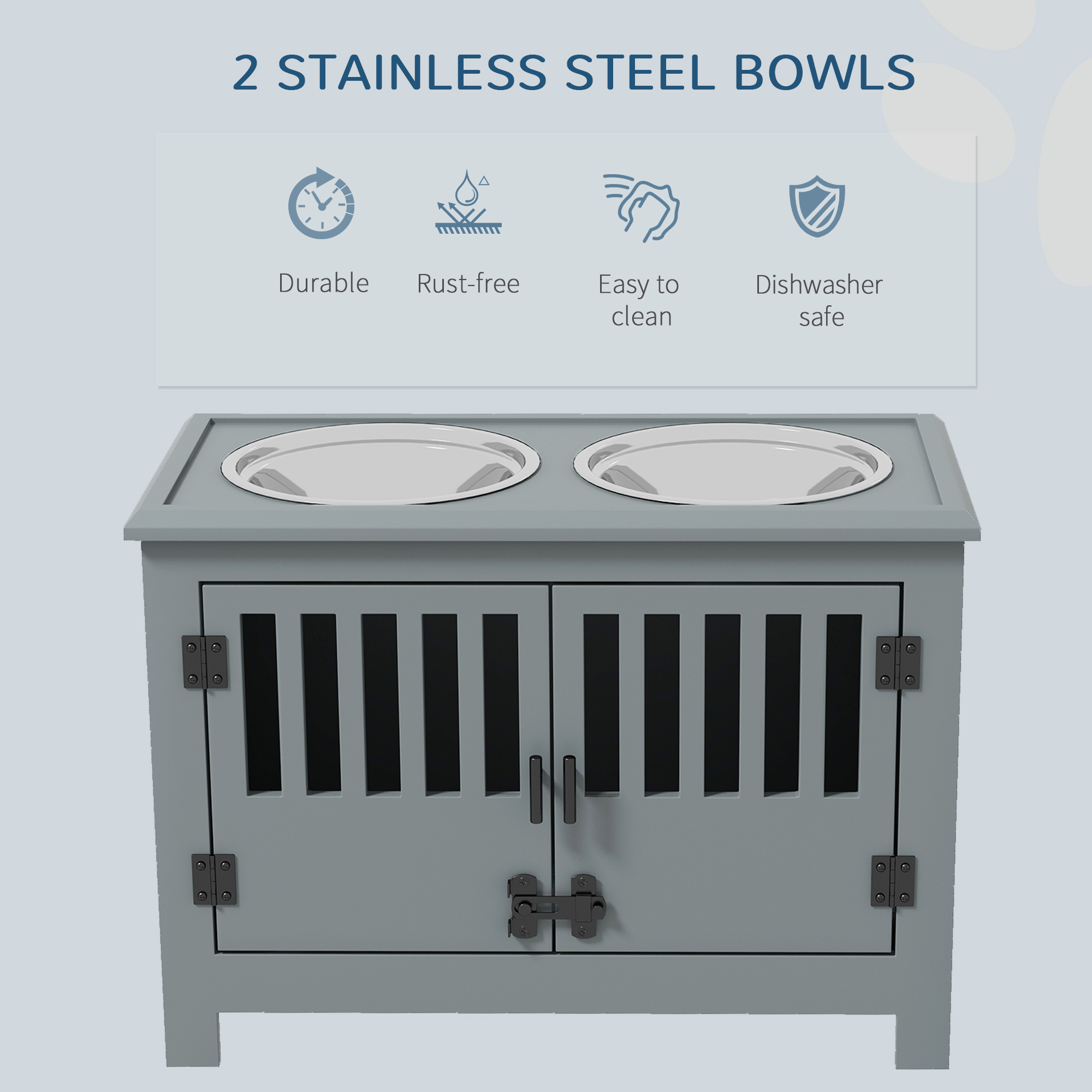 Dog Food Storage Cabinet with Bowls & Dog Feeding Station, Gray — image 7