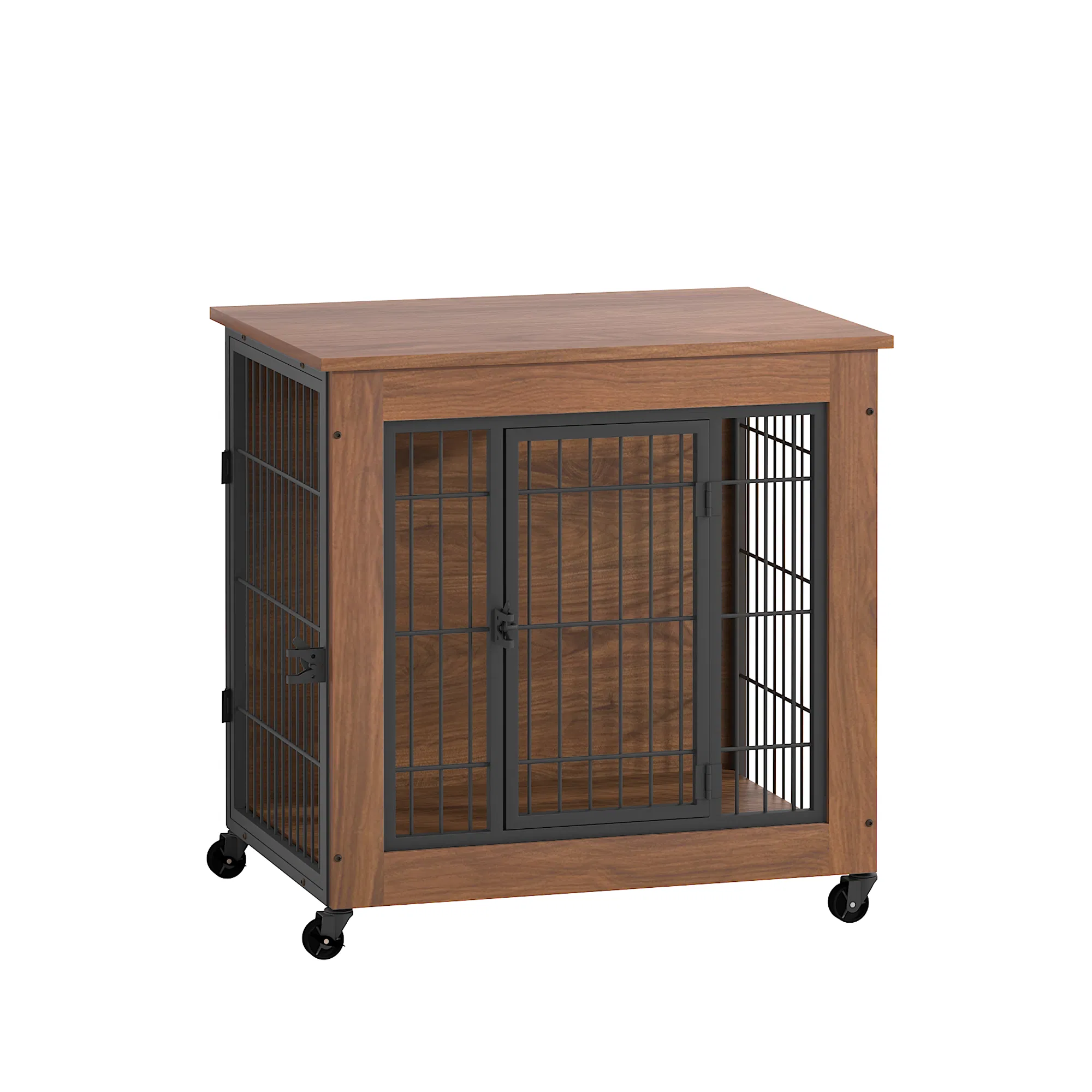 27.2" Dog Crate Furniture with Wheels for Small Dogs, Heavy Duty Dog Kennel Indoor with 2 Doors, Wooden Pet Cage End Table, Double-Doors Sturdy Metal Dog Cage for Anxiety Dog — image 13