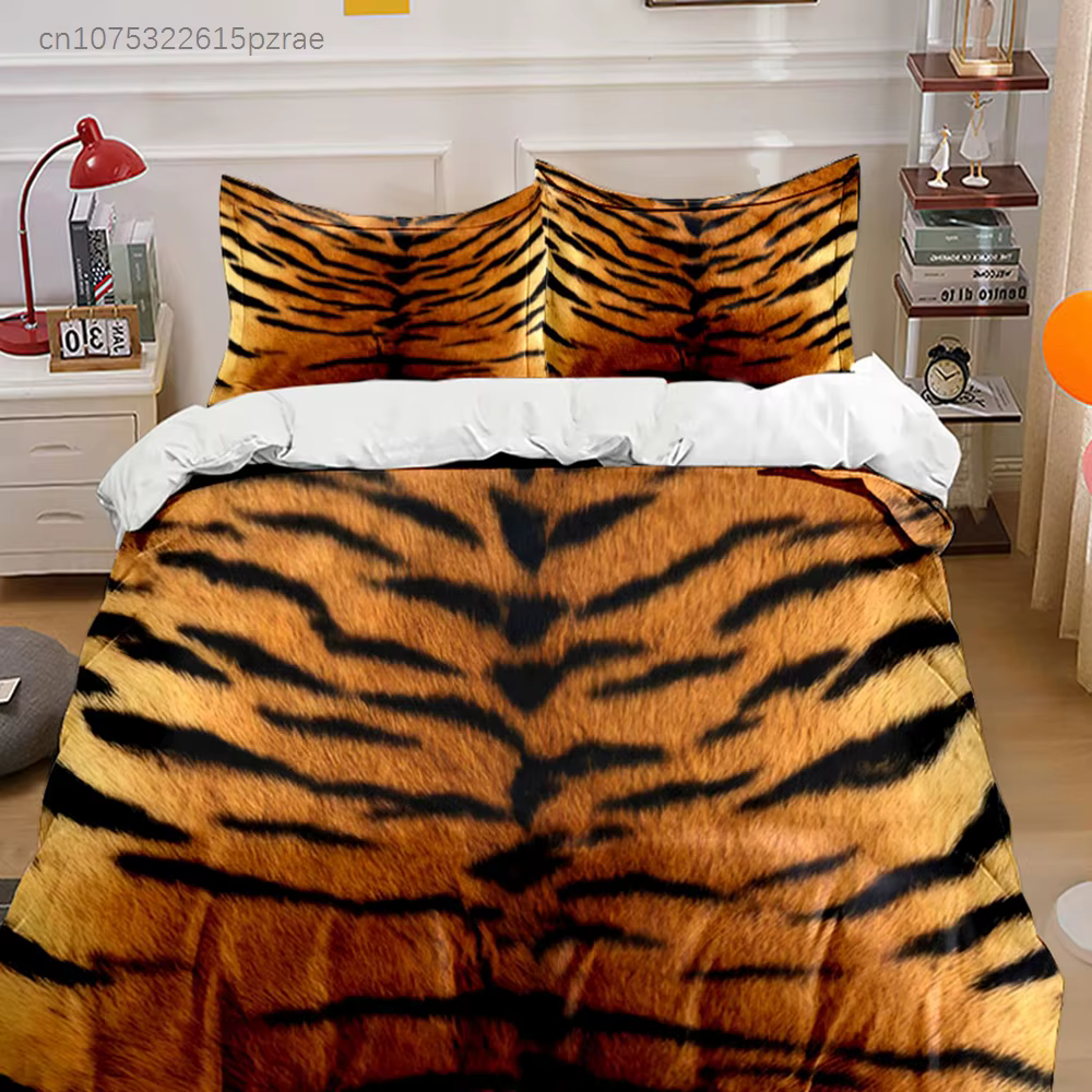 "Wild Tiger Print Decor Set" Multiple Sizes kid's And adults' Bedroom Exquisite 3PC Bedding set, Gift — image 2