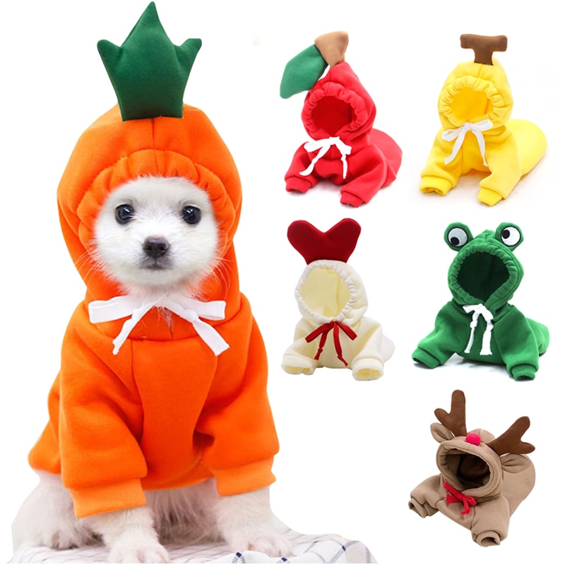 Ropa de Invierno para Perros Cómica con Frutas - Chaquetas de Felpa con Capucha para Bulldog Francés y Chihuahua — imagen 2