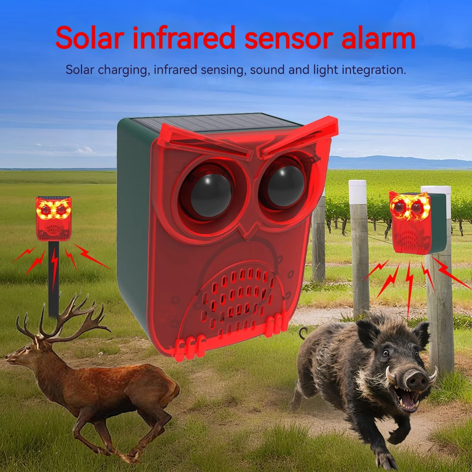 Outdoor Waterproof Solar Outdoor Motion Sensor Alarm Dog Barking & Gunshot Sound Animal Repeller Deter Raccoons Bears and Coyotes — image 1