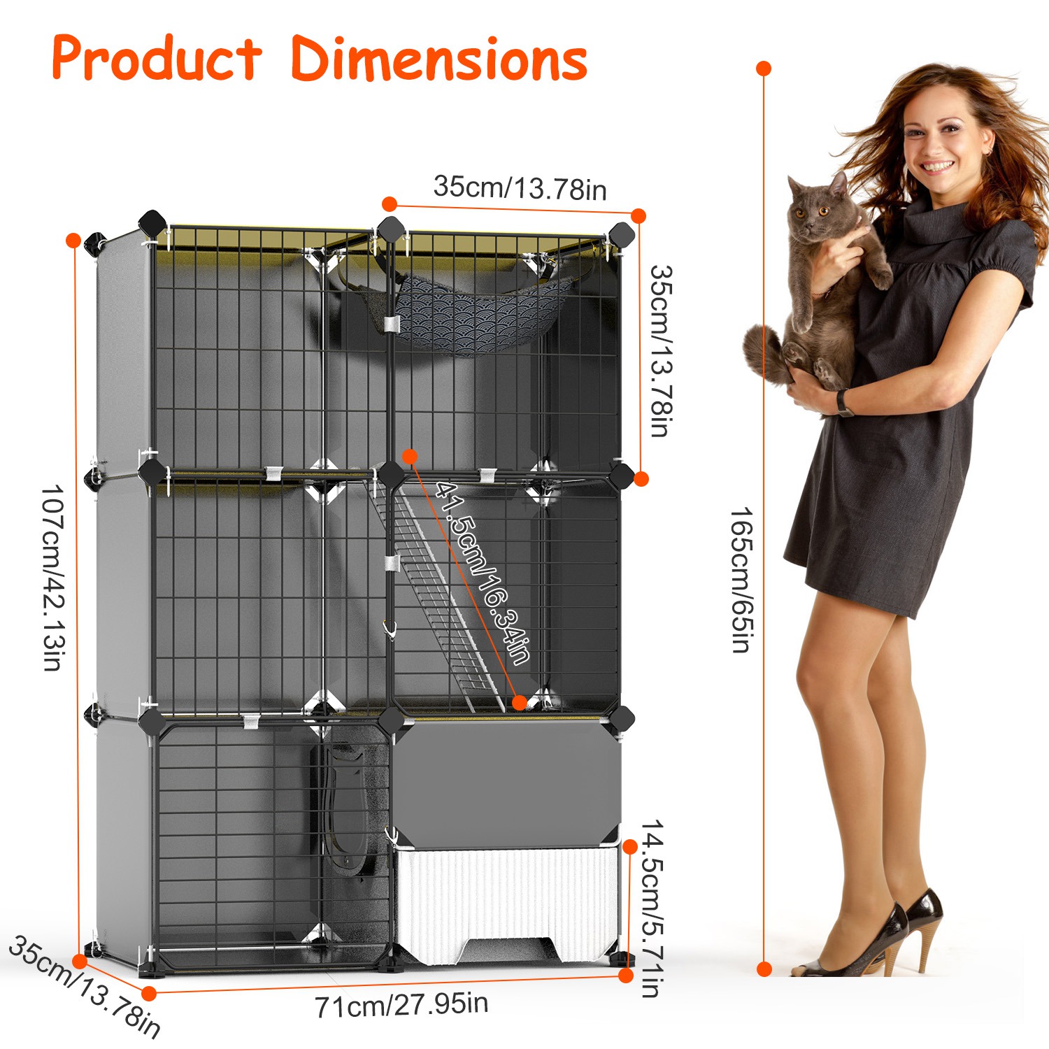3 Tier Cat Cage Indoor With Litter Box Hammock Detachable Metal Wire Cat Kennel Cat House Cat Enclosure With Ladder For 1-2 Kittens — image 12