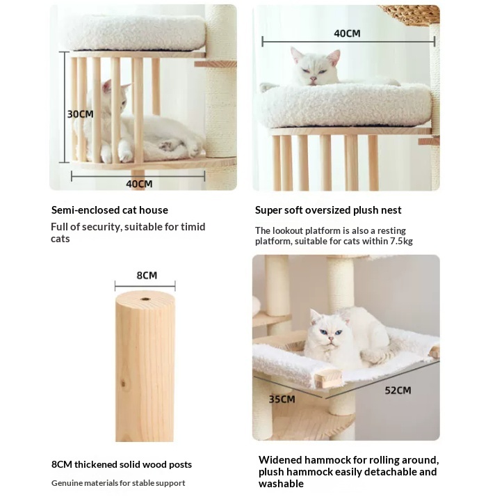 Árbol de Escalada para Gatos en Madera Maciza con Dos Hamacas — imagen 5