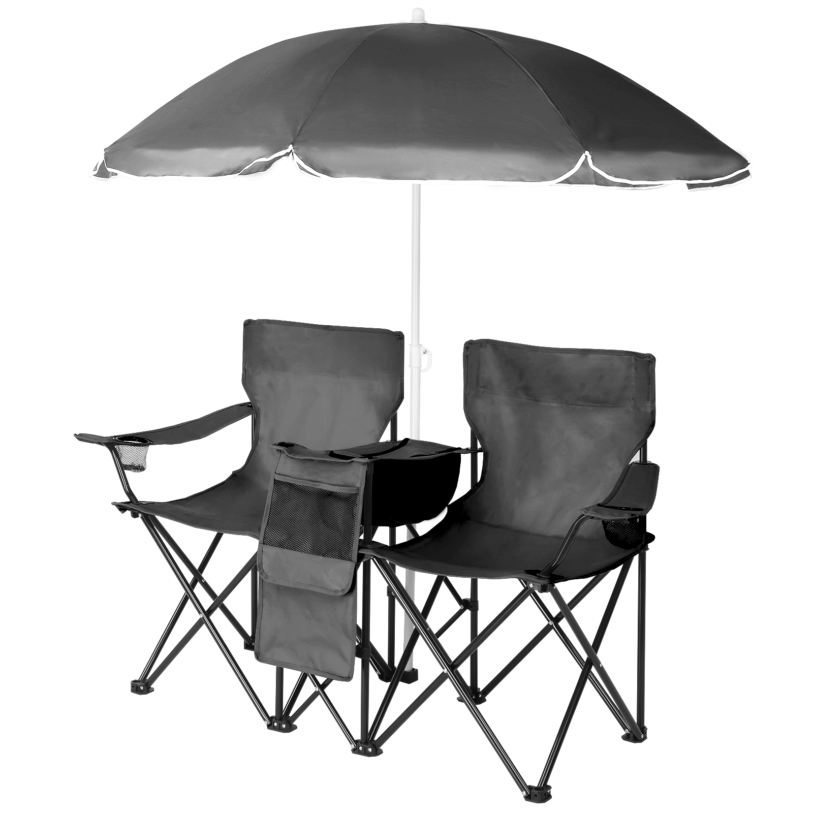 Silla de Pesca Negra con Soporte de Hierro, Malla Oxford y Sombrilla — imagen 3