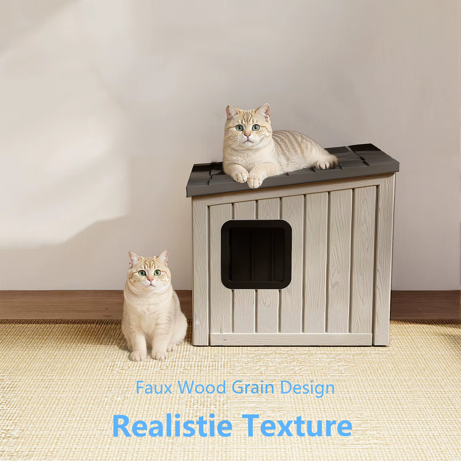 Cabaña de Plástico Resistente a la Lluvia para Gatos con Techo Inclinado, Refugio para Patio y Jardín Interior-Exterior — imagen 5
