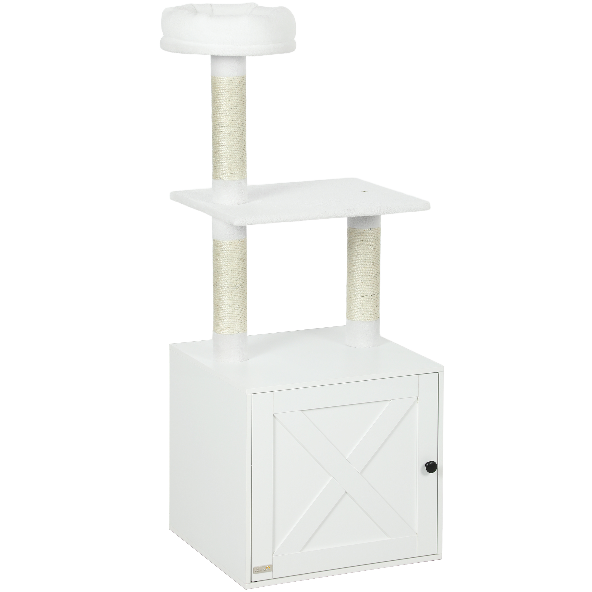 Cat Tree With Litter Box Enclosure, Scratching Posts, Bed, Climbing Platforms For Indoor Cats, White — image 1
