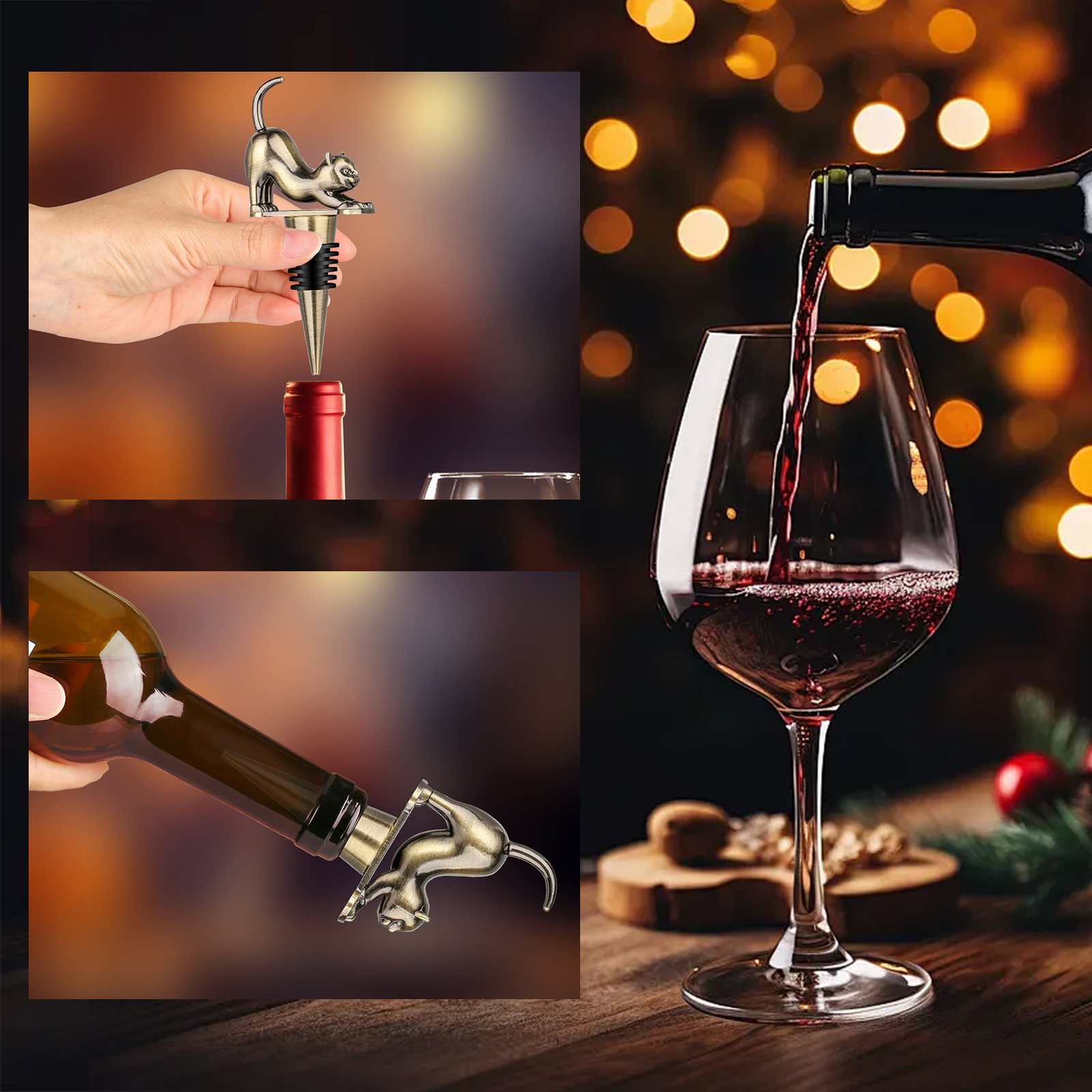 Conjunto de Tapones de Vino con Forma de Gato con Luster Metálico, Regalo en Caja de Presentación para Enthusiastas del Vino — imagen 13